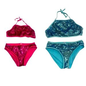 Juicy Couture Sequin Bikini Set in Pink and Blue - Girls Size 7/8